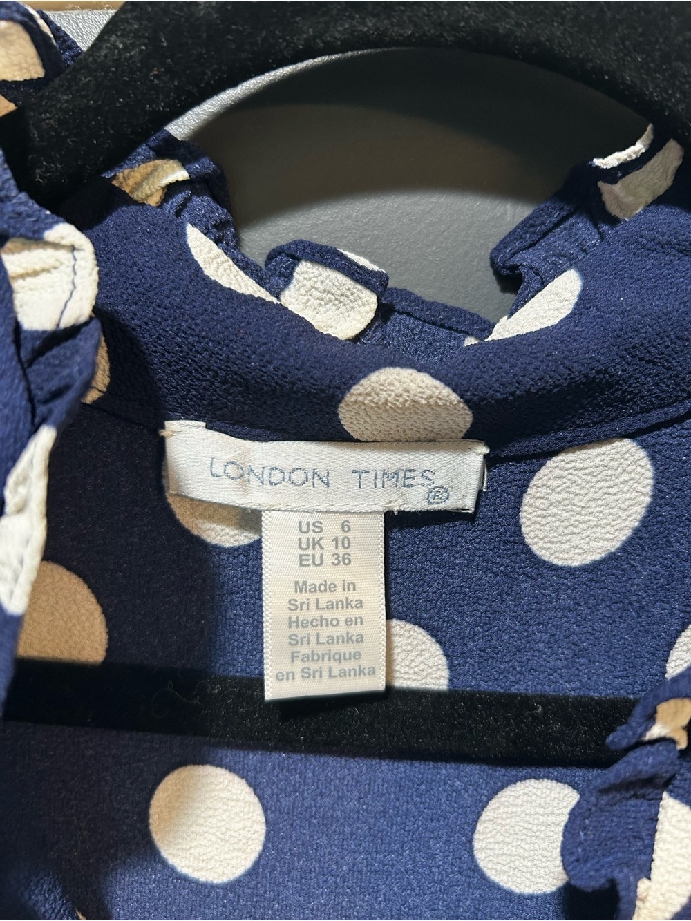 London Times Navy and White Polka Dot Tiered Maxi Dress - Picture 4 of 4